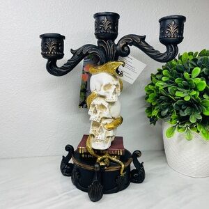 NEW Christian Lacroix Halloween Black‎ Candle Sticks Holder Skulls Books Snake